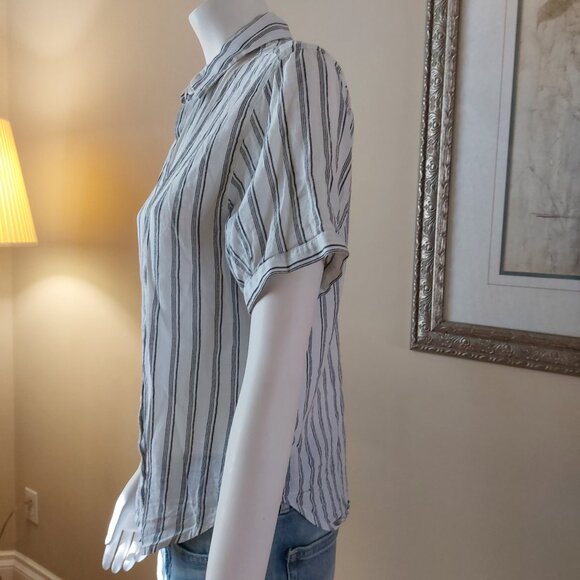 Lucky Brand Women's Relaxed Printed Workwear Striped Cotton Shirt - Picture 2 of 11